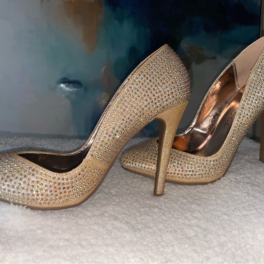Kiss & Tell Gold Rhinestone Heels - Picture 3 of 6